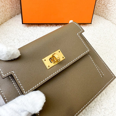 Hermes Kelly Pocket Compact Wallet in Etoupe Epsom Leather and GHW