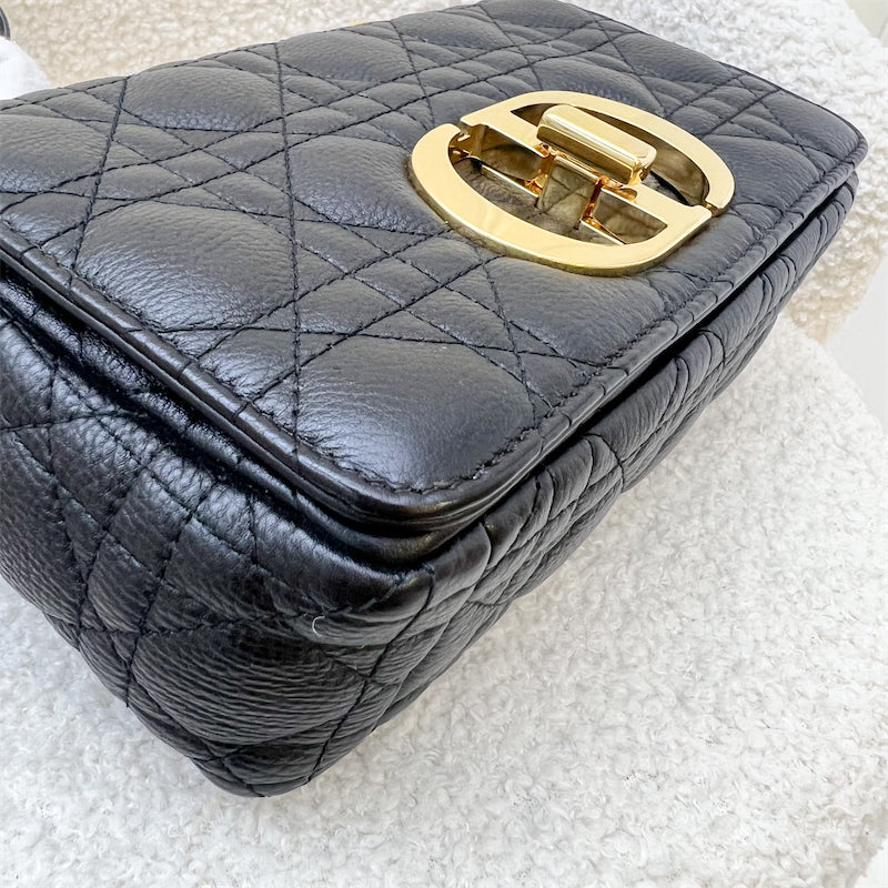 Dior Small Caro Flap Bag in Black Calfskin and GHW