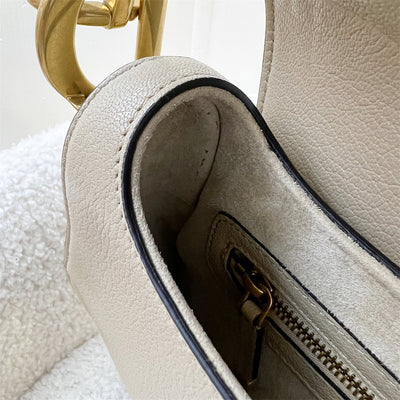 Dior Medium Saddle Bag in Beige Grained Calfskin and AGHW