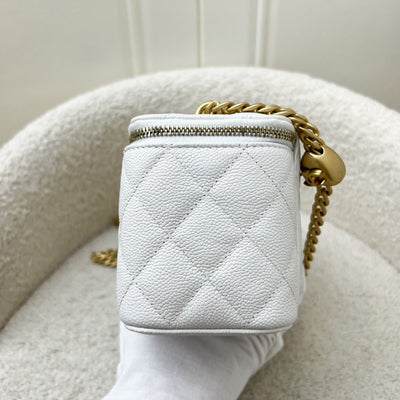 Chanel 23P Heart Adjustable Chain Small Vanity in White Caviar and AGHW