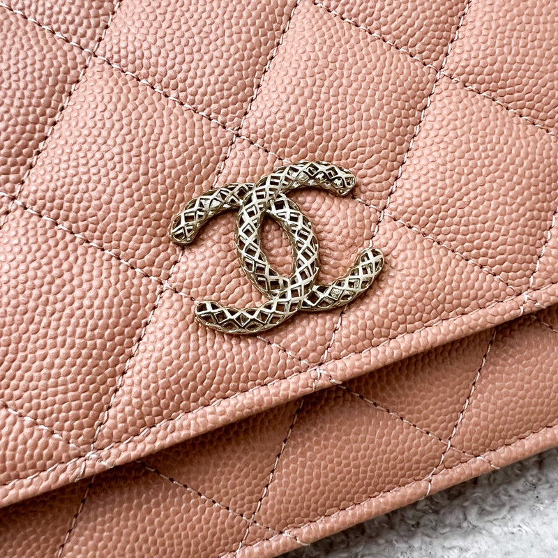 Chanel 23P Seasonal Wallet On Chain WOC in Beige Caviar and LGHW