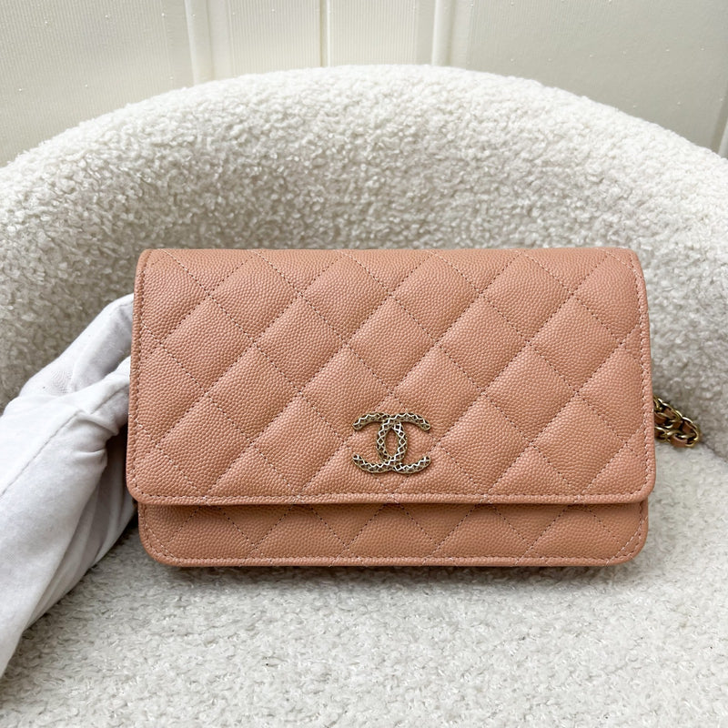 Chanel 23P Seasonal Wallet On Chain WOC in Beige Caviar and LGHW