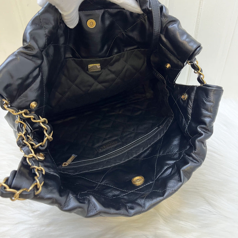 Chanel 22 Small Hobo Bag in Black Calfskin and AGHW