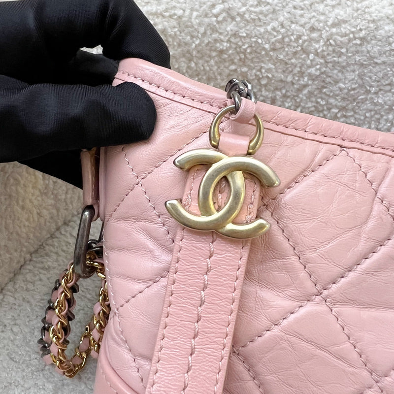 Chanel Small Gabrielle Hobo in Pink Distressed Calfskin, Pink Base and 3-Tone HW