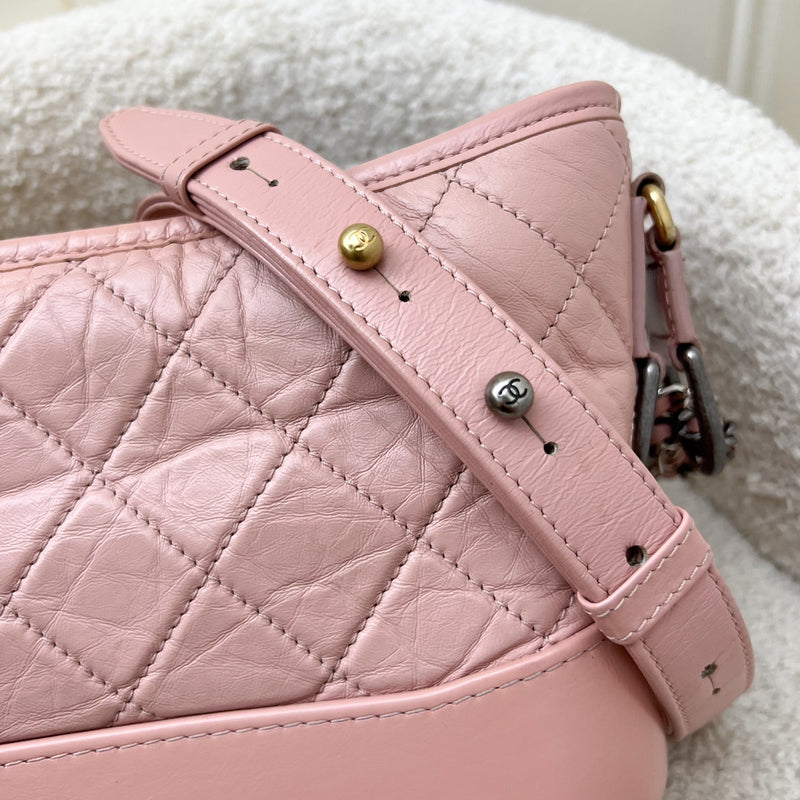 Chanel Small Gabrielle Hobo in Pink Distressed Calfskin, Pink Base and 3-Tone HW
