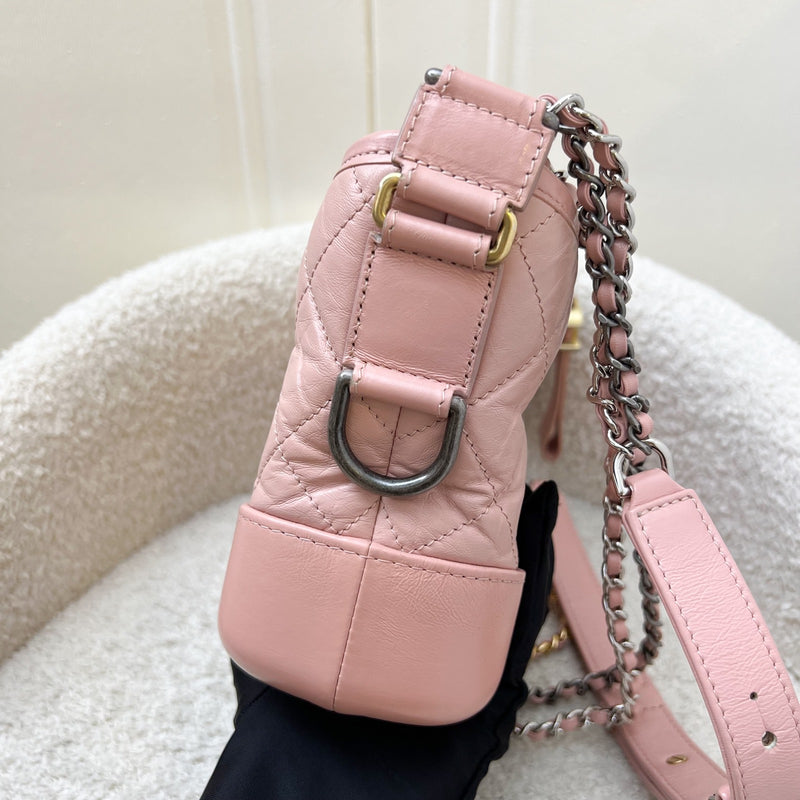 Chanel Small Gabrielle Hobo in Pink Distressed Calfskin, Pink Base and 3-Tone HW