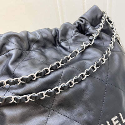 Chanel 22 Medium Hobo Handbag in Black Calfskin and SHW (Model: AS3261)