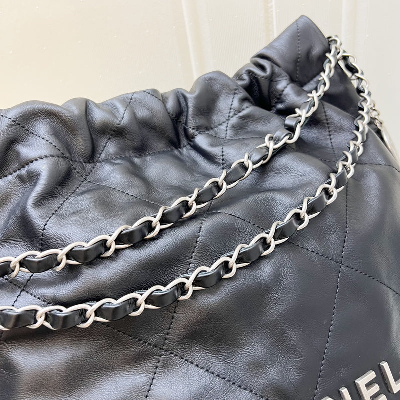 Chanel 22 Medium Hobo Handbag in Black Calfskin and SHW (Model: AS3261)