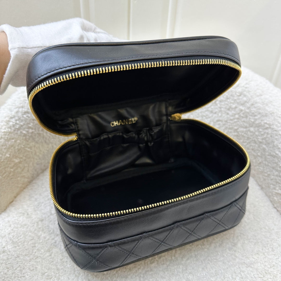 Chanel Vintage Travel Vanity Bag in Black Lambskin 24K GHW