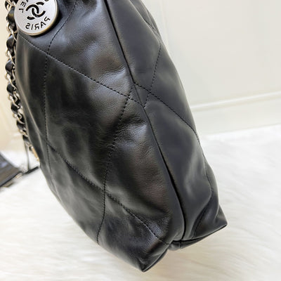 Chanel 22 Medium Hobo Handbag in Black Calfskin and SHW (Model: AS3261)
