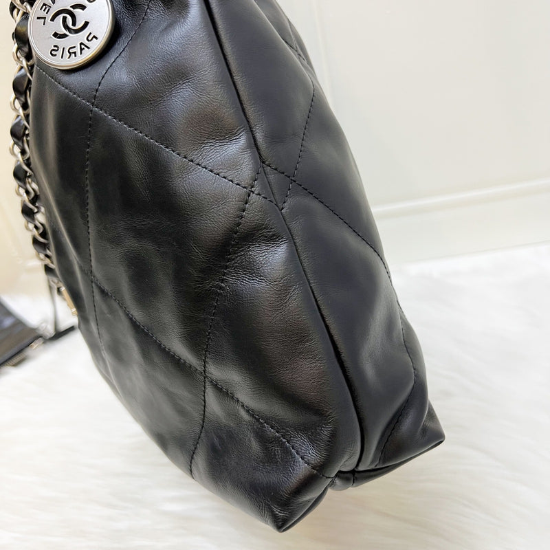 Chanel 22 Medium Hobo Handbag in Black Calfskin and SHW (Model: AS3261)