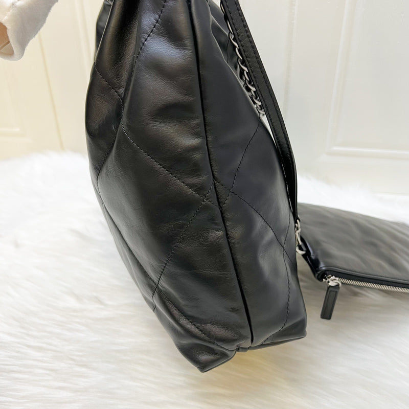 Chanel 22 Medium Hobo Handbag in Black Calfskin and SHW (Model: AS3261)