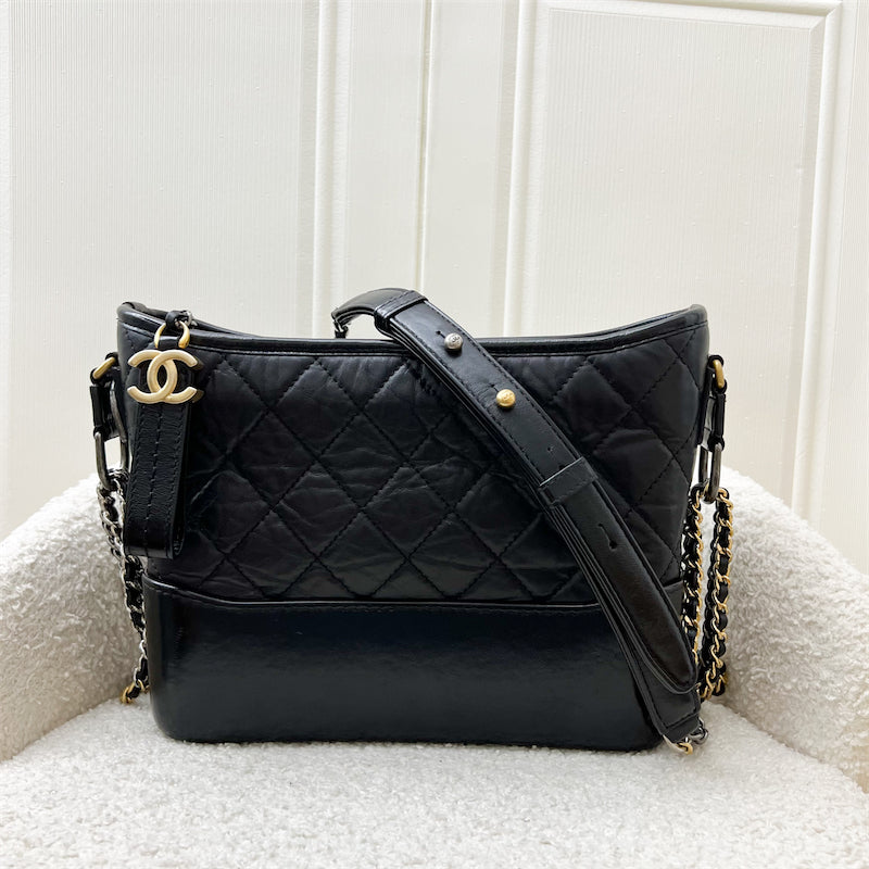 Chanel New Medium Gabrielle Hobo in Black Distressed Calfskin and 3 tone HW