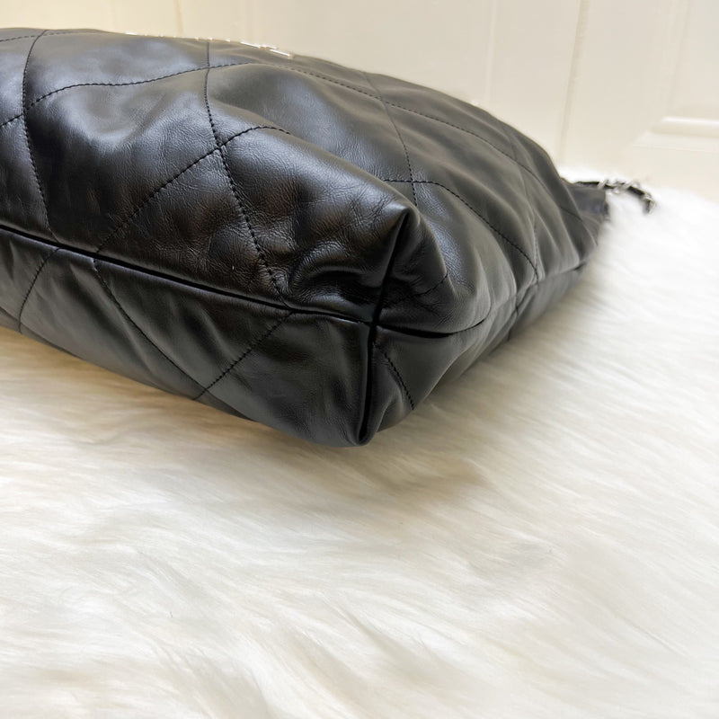 Chanel 22 Medium Hobo Handbag in Black Calfskin and SHW (Model: AS3261)