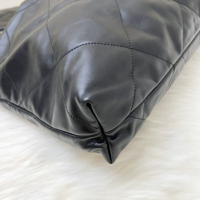 Chanel 22 Medium Hobo Handbag in Black Calfskin and SHW (Model: AS3261)