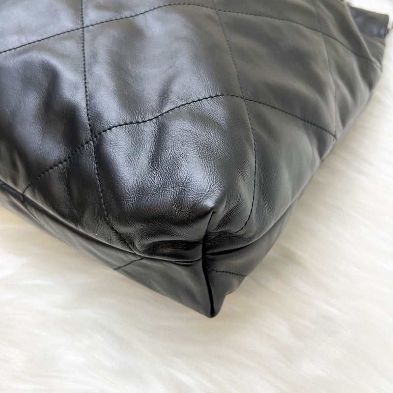 Chanel 22 Medium Hobo Handbag in Black Calfskin and SHW (Model: AS3261)