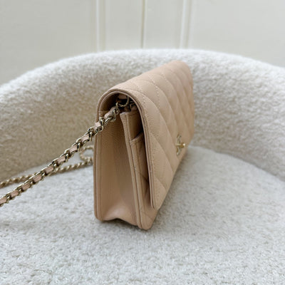 Chanel 23S Ribbon Chain Wallet on Chain WOC in Beige Caviar LGHW