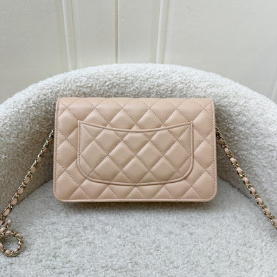 Chanel 23S Ribbon Chain Wallet on Chain WOC in Beige Caviar LGHW