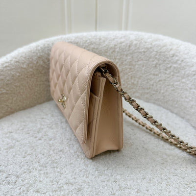 Chanel 23S Ribbon Chain Wallet on Chain WOC in Beige Caviar LGHW