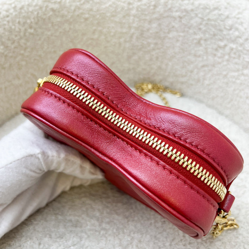 LV Heart on Chain Bag in Red Iridescent Calfskin and GHW (Model: M80837)