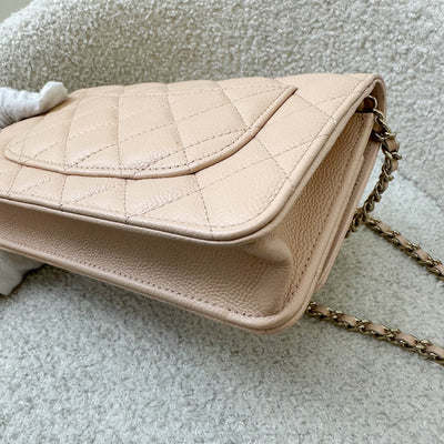 Chanel 23S Ribbon Chain Wallet on Chain WOC in Beige Caviar LGHW