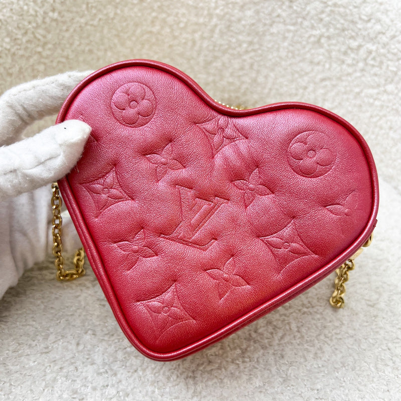 LV Heart on Chain Bag in Red Iridescent Calfskin and GHW (Model: M80837)