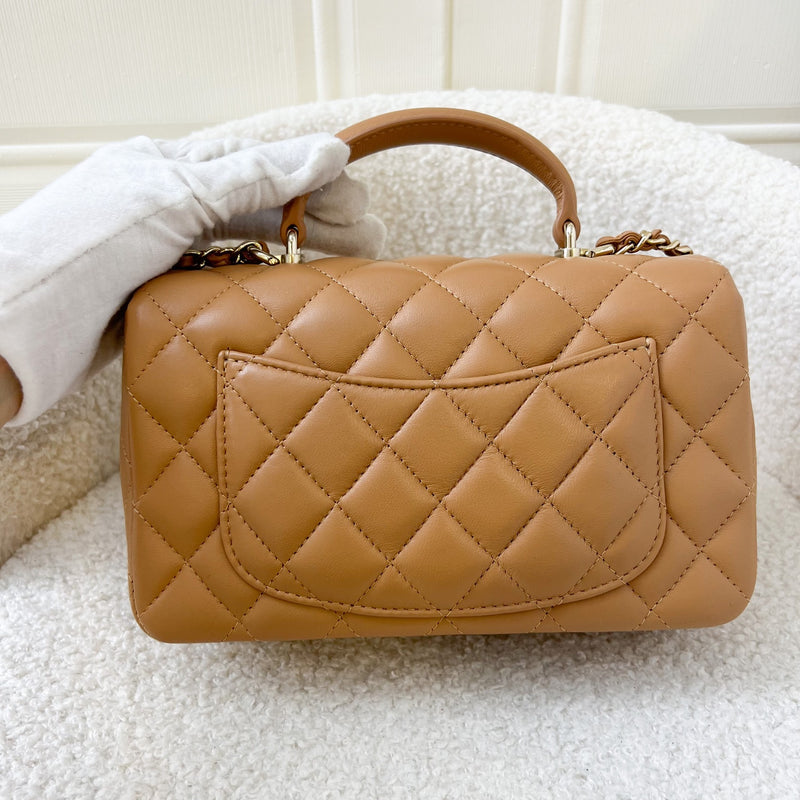 Chanel Top Handle Mini Rectangle Flap in 23P Dark Beige and LGHW