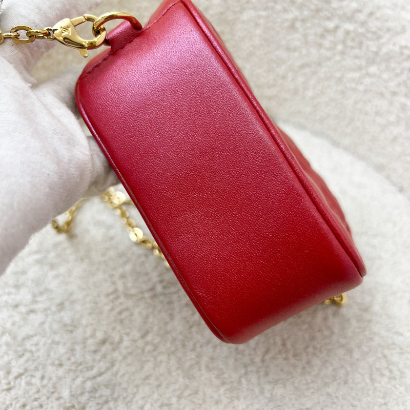 LV Heart on Chain Bag in Red Iridescent Calfskin and GHW (Model: M80837)