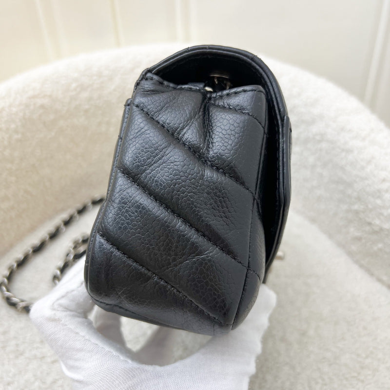 Chanel Seasonal Mini Rectangular Flap in Chevron Quilted Black Grained Calfskin (Caviar) and SHW