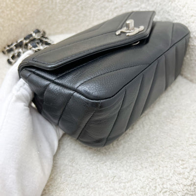 Chanel Seasonal Mini Rectangular Flap in Chevron Quilted Black Grained Calfskin (Caviar) and SHW