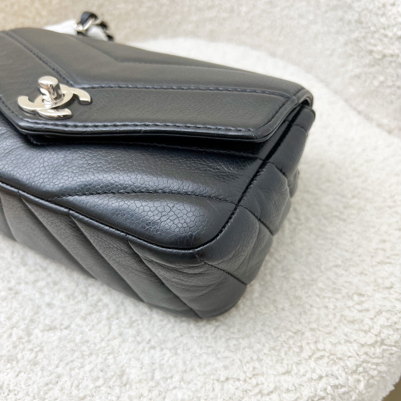 Chanel Seasonal Mini Rectangular Flap in Chevron Quilted Black Grained Calfskin (Caviar) and SHW