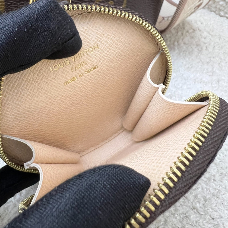 LV Neverfull BB in Monogram Canvas and Beige Patterned Strap