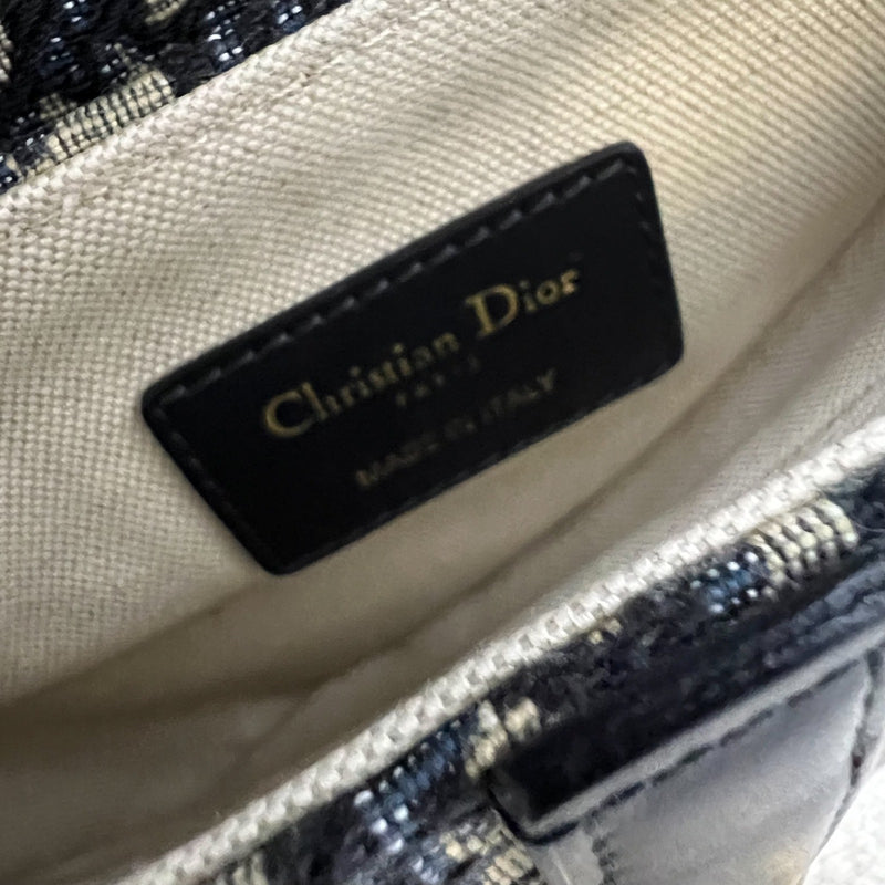 Dior Mini Saddle Bag In Navy Oblique Canvas AGHW (Newer Version with Strap)