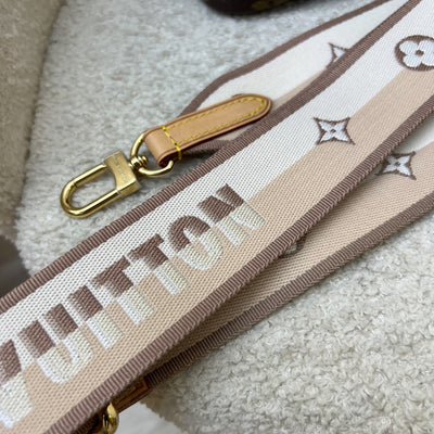 LV Neverfull BB in Monogram Canvas and Beige Patterned Strap