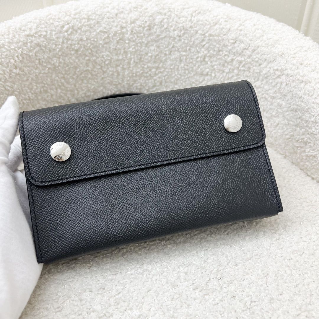 Hermes Hermesnap Wallet with Strap in Black Epsom Leather