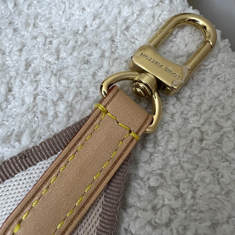 LV Neverfull BB in Monogram Canvas and Beige Patterned Strap