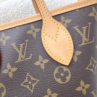 LV Neverfull BB in Monogram Canvas and Beige Patterned Strap