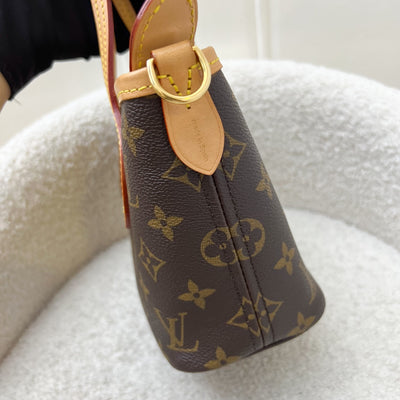 LV Neverfull BB in Monogram Canvas and Beige Patterned Strap