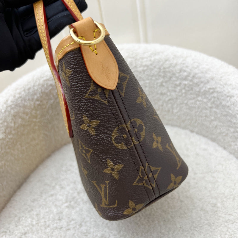 LV Neverfull BB in Monogram Canvas and Beige Patterned Strap