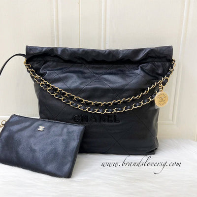 Chanel 22 So Black Small Hobo Bag in 23K Black Caviar and GHW