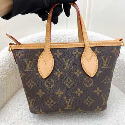LV Neverfull BB in Monogram Canvas and Beige Patterned Strap