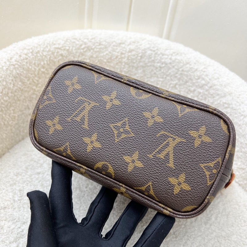 LV Neverfull BB in Monogram Canvas and Beige Patterned Strap