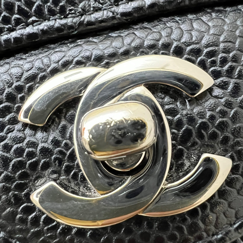 Chanel Medium Classic Flap CF in Black Caviar and SHW (Model: A01112)
