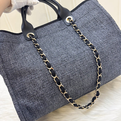 Chanel Medium / Large Deauville Tote in Navy Cotton, Nylon, Lurex, Calfskin and LGHW (Model: A66941)