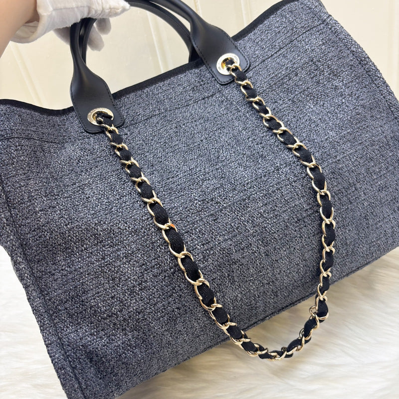 Chanel Medium / Large Deauville Tote in Navy Cotton, Nylon, Lurex, Calfskin and LGHW (Model: A66941)