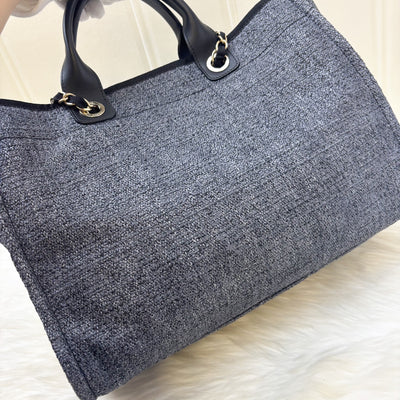 Chanel Medium / Large Deauville Tote in Navy Cotton, Nylon, Lurex, Calfskin and LGHW (Model: A66941)