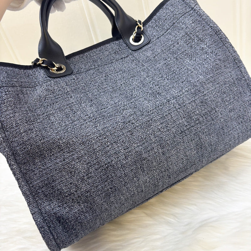 Chanel Medium / Large Deauville Tote in Navy Cotton, Nylon, Lurex, Calfskin and LGHW (Model: A66941)