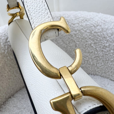 Dior Mini Saddle Bag In White Grained Calfskin and AGHW (Model: M0447CWVG)