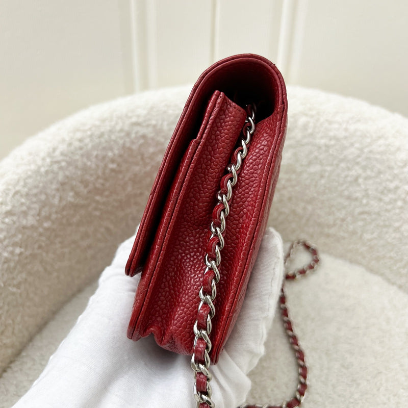 Chanel Classic Wallet on Chain WOC in Red Caviar and SHW