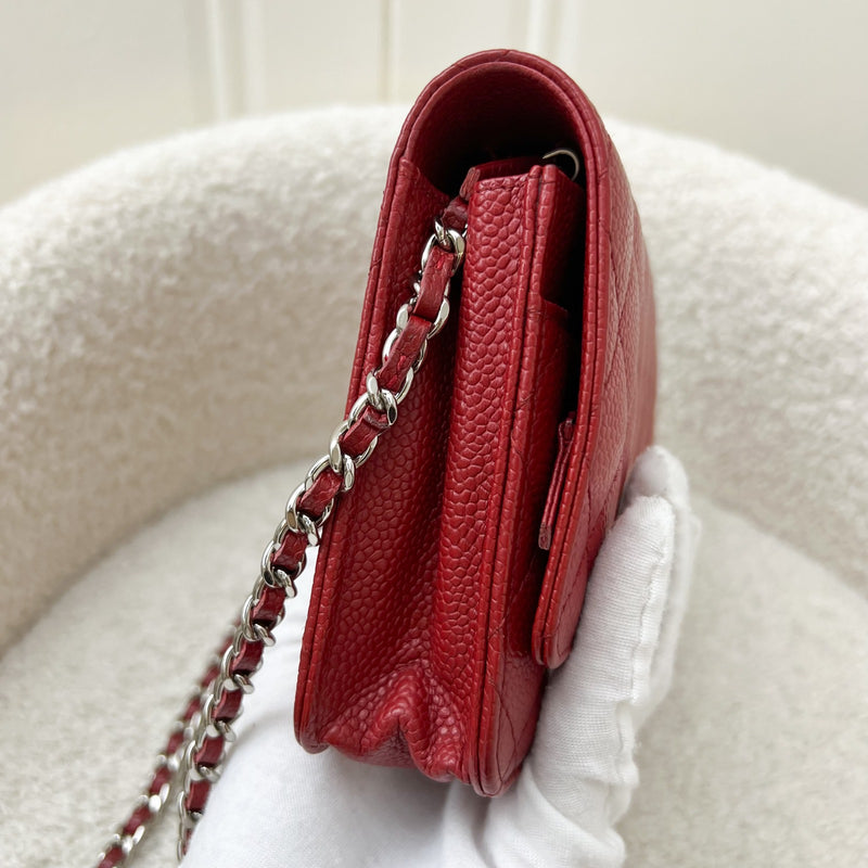 Chanel Classic Wallet on Chain WOC in Red Caviar and SHW